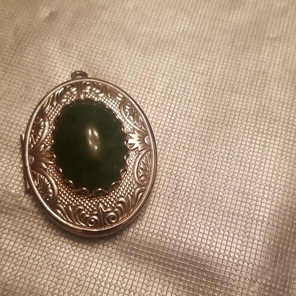 Green Jade Silver Tone Locket